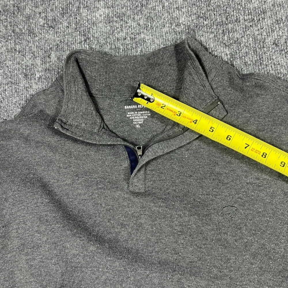 Banana‎ Republic Sweater Mens Extra Large Heathered Gray Cotton Knit Quarter Zip